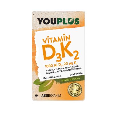 Youplus Vitamin D3K2 1000 IU 20 mL Oral Damla