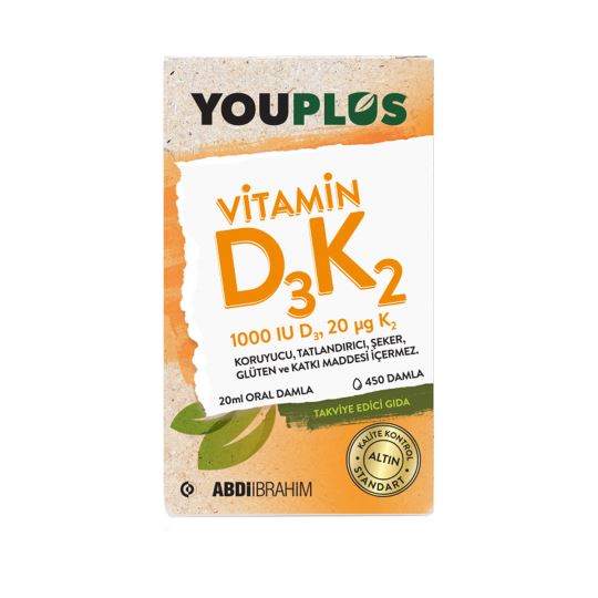 Youplus Vitamin D3K2 1000 IU 20 mL Oral Damla