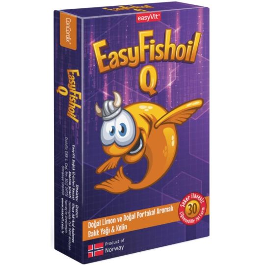 Easyfishoil Q Kids dha Kolin B6 B12 Vitamini ve Folik Asit Çiğnenebilir 30 Tablet