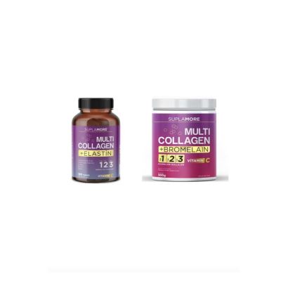 Suplamore Kolajen Multi Collagen & Bromelain Powder 300gr + Multi Collagen & Elastin 90 Tablet